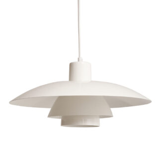 Biała metalowa jednopunktowa trzypoziomowa skandynawska lampa wisząca PH4, projekt Poul Henningsen dla firmy Louis Poulsen, Dania, lata 60.