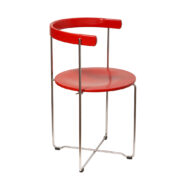 Metalowe składane czerwone krzesło stołowe Soley z drewnianym oparciem i siedziskiem ze sklejki, projekt Valdimar Hardarson dla Kusch+Co, Niemcy, lata 80.