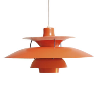 Duża pomarańczowa metalowa jednopunktowa skandynawska lampa wisząca PH5 z fioletowymi i granatowymi elementami, projekt Poul Henningsen dla firmy Louis Poulsen, Dania, wzór z 1958 roku (Kopia)