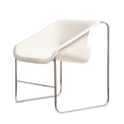 Biały lekki fotel "Lotus" z kubełkowym siedziskiem z tworzywa / poliestru umieszczonym na metalowej konstrukcji z chromowanych giętych metalowych rurek, projekt Paul Boulva dla Artopex, Space Age, Kanada, 1978 rok