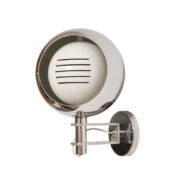 Jednopunktowa chromowana metalowa lampa ścienna/kinkiet OMA z ruchomą głowicą i białym ażurowym ruchomym dyfuzorem, Space Age, Włochy, lata 70