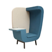 Jednoosobowa wysoka tapicerowana w niebieskim filcu i gołębim fakturowym materiale sofa/fotel/biurko/miejsce do pracy "G Spot", Cowerk, Holandia, po 2000 roku