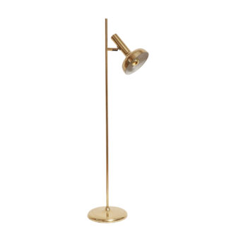 Metalowa jednopunktowa lampa podłogowa w kolorze starego złota z ruchomym kloszem, Sölken Leuchten, Niemcy, lata 60.
