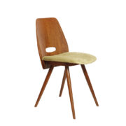 Krzesło jadalniane z oparciem z giętej sklejki i tapicerowanym zielonym siedziskiem, projekt František Jirák dla Tatra Nabytok, Czechosłowacja, lata 60.