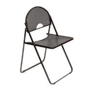 Składane krzesło z lakierowanej na czarno metalowej ramy z siedziskiem i oparciem z perforowanej blachy, Fly Line, Włochy, lata 80.