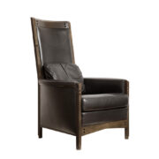 Duży fotel "Peggy"na drewnianej jasnej orzechowo zielonej konstrukcji tapicerowany w czarnej skórze naturalnej, projekt Umberto Asnago dla Giorgetti, Włochy, lata 80.