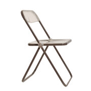 Składane lekkie krzesło "Plia" na metalowej ramie w kolorze kawy z mlekiem z siedziskiem i oparciem z transparentnego tworzywa / ABS, projekt Giancarlo Piretti dla Anonima Castelli, Włochy, wzór z 1967 roku