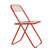 Składane lekkie krzesło "Plia" na metalowej czerwonej ramie z siedziskiem i oparciem z transparentnego tworzywa / ABS, projekt Giancarlo Piretti dla Anonima Castelli, Włochy, wzór z 1967 roku