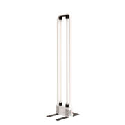 Biała metalowa dwupunktowa lampa podłogowa DUO (140 cm) na czarnej metalowej podstawie świecąca dwiema jarzeniówkami, projekt Marilena Boccato, Gian Nicola Gigante, Antonio Zambusi dla Zerbetto Padova, Włochy, wzór z 1980 roku