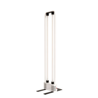 Biała metalowa dwupunktowa lampa podłogowa DUO (140 cm) na czarnej metalowej podstawie świecąca dwiema jarzeniówkami, projekt Marilena Boccato, Gian Nicola Gigante, Antonio Zambusi dla Zerbetto Padova, Włochy, wzór z 1980 roku