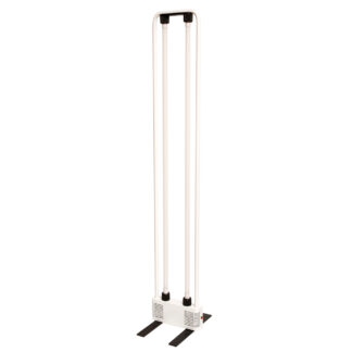 Wysoka biała metalowa dwupunktowa lampa podłogowa DUO (170 cm) na czarnej metalowej podstawie świecąca dwiema jarzeniówkami, projekt Marilena Boccato, Gian Nicola Gigante, Antonio Zambusi dla Zerbetto Padova, Włochy, wzór z 1980 roku