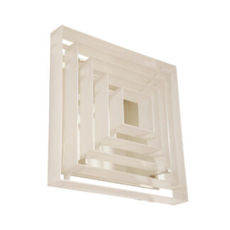 Duży jednopunktowy biały kwadratowy podtynkowy kinkiet/lampa ścienna z geometrycznym dyfuzorem z tworzywa sztucznego, firma Lyfa, Dania, lata 90.