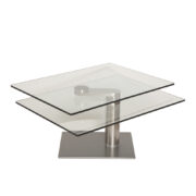 Masywny stolik kawowy z dwoma ruchomymi blatami ze szkła hartowanego obracanymi o 360 stopni na kolumnie ze stali nierdzewnej, Holandia, około 2000 roku