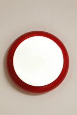 Jednopunktowa w kształcie kopuły okrągła szklana biała lampa ścienna/kinkiet/plafon z czerwoną oprawą z tworzywa sztucznego, Space Age, Sozzi Illuminazione, Włochy, lata 80. - obrazek 10