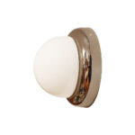 Jednopunktowa w kształcie kopuły okrągła szklana biała lampa ścienna/kinkiet/plafon ze srebrno-złotą melanżową oprawą z tworzywa sztucznego, Space Age, Sozzi Illuminazione, Włochy, lata 80.