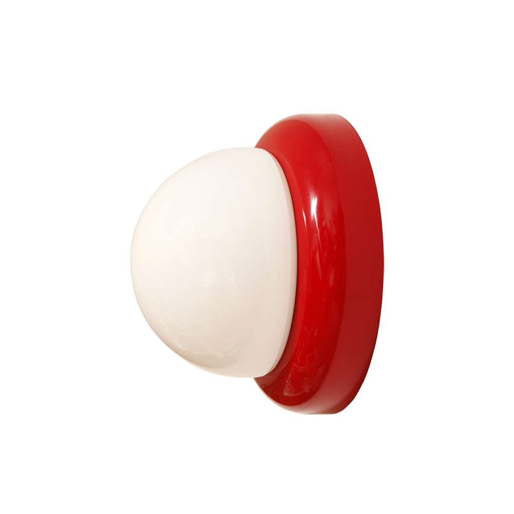 lampa retro, antique store warsaw, design shop, vintage ceiling lamp, design shop warsaw, white glass lamp, italian lamp, retro store, vintage wall lamp, design sklep warszawa, italian style, antyk sklep, design sklep, prl design, antique shop, lampa space age, antyk sklep warszawa, design store, lampa prl, antique store, wisząca lampa retro, italian vintage lamp, sklep retro, lampa vintage, design store warsaw, kinkiet vintage, space age wall lamp, retro shop warsaw, space age, mleczna lampa wiszaca, white lamp, włoski kinkiet vintage, retro sklep warszawa, space age lamp, lampa wiszca prl, retro shop, szklany kinkiet vintage, lampa, vintage shop warsaw, space age style, wisząca lampa vintage, vintage shop, szkło murano, lamp design, vintage store warsaw, vintage hanging lamp, vintage sklep warszawa, vintage store, vintage italian wall lamp, vintage lamp, retro store warsaw, retro lamp, antique shop warsaw, sklep vintage, vintage sconce, prl style, szklana lampa Jednopunktowa w kształcie kopuły okrągła szklana biała lampa ścienna/kinkiet/plafon z czerwoną oprawą z tworzywa sztucznego, Space Age, Sozzi Illuminazione, Włochy, lata 80. - obrazek 1