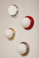 Jednopunktowa w kształcie kopuły okrągła szklana biała lampa ścienna/kinkiet/plafon z czerwoną oprawą z tworzywa sztucznego, Space Age, Sozzi Illuminazione, Włochy, lata 80. - obrazek 28