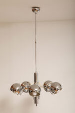 Rozłożysta cała metalowa długa pięciopunktowa chromowana lampa sufitowa z regulowaną długością zwisu, Space Age, Włochy, lata 60/70. - obrazek 11