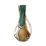 Fajansowy wazon ręcznie malowany podszkliwnie w pomarańczowe, zielone (morskie) i brązowe wzory, projekt Jan Sowiński, Włocławskie Zakłady Ceramiki Stołowej we Włocławku, wzór 284 z 1958 roku