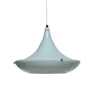 Jednopunktowa ażurowa niebieska metalowa lampa sufitowa "UFO" w stylu Space Age, Polam Wieliczka, Polska, lata 70-90.