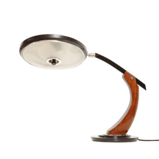 Metalowa dwupunktową lampa biurkowa "President" z ramieniem z litego palisandrowego drewna i czarnym kloszem, projekt Luis Pérez de la Oliva dla Fase, Hiszpania, lata 70.