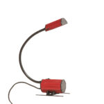 Jednopunktowa czerwono-czarna lampa biurkowa/nocna/lampa ścienna/kinkiet "Ciao 1170" z kloszem na ruchomym giętym ramieniu, projekt Ezio Didone dla firmy Arteluce, Włochy, lata 80.