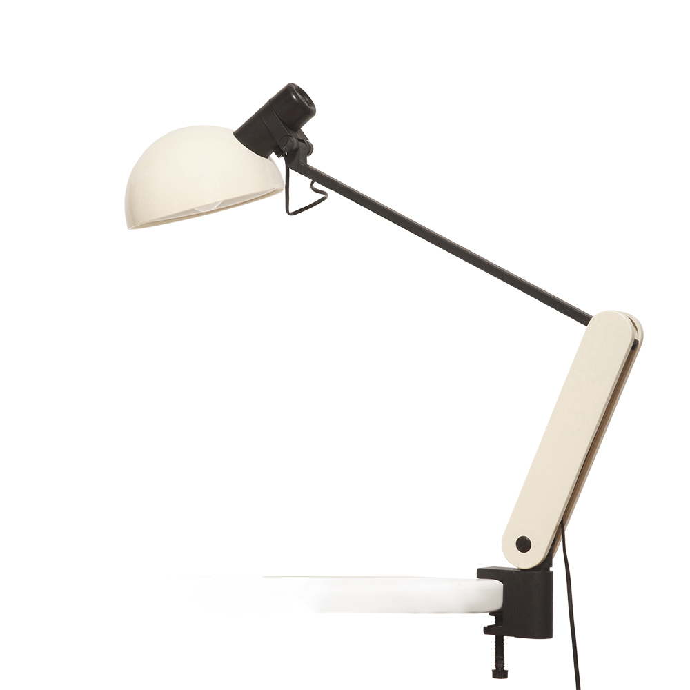 vintage desk lamp, iguzzini bedside lamp, vintage lamp, Bruno Gecchelin, lata 70te, vintage bedside lamp, icon lamp, Bruno Gecchelin vintage lamp, 70style, lampa nocna iguzzini, 1970s, lampa vintage Bruno Gecchelin, italian design, iguzzini design, 70, Bruno Gecchelin iguzzini, włoski design, iguzzini lamp design, 70sstyle, Praxi, italian style, włoska lampa, 70s, lampa Praxi. Praxi lamp, iguzzini, italian lamp design, 1970, iguzzini Praxi lamp, iguzzini lamp, włoska lampa vintage, lampa vintage, lampa Praxi iguzzini, guzzini, lampa biurkowa, Praxi Bruno Gecchelin, guzzini lamp, lampa nocna, iguzzini desk lamp Duża jasnokremowo-czarna nablatowa jednopunktowa lampa biurkowa "Praxi" z tworzywa z ruchomym kloszem i czarnym metalowym ramieniem, projekt Bruno Gecchelin dla firmy iGuzzini, Włochy, wzór z 1982 roku - obrazek 1