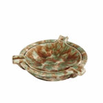 Duża zielono-brązowa fajansowa okrągła popielnica, Polskie Zjednoczone Fabryki Fajansu „Włocławek” we Włocławku, Polska, lata 1945-1955