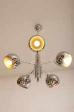 Rozłożysta cała metalowa długa pięciopunktowa chromowana lampa sufitowa z regulowaną długością zwisu, Space Age, Włochy, lata 60/70. - obrazek 12