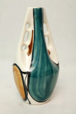 Fajansowy wazon ręcznie malowany podszkliwnie w pomarańczowe, zielone (morskie) i brązowe wzory, projekt Wit Płażewski, Włocławskie Zakłady Ceramiki Stołowej we Włocławku, wzór 443 z 1960 roku - obrazek 11