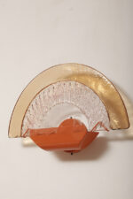 Duża dwupunktowa łososiowa lampa ścienna/kinkiet ze szklanym ręcznie formowanym fakturowym masywnym pomarańczowo-różowym kloszem, styl Art Deco, Włochy, lata 70. - obrazek 14