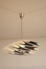 Asymetryczna mlecznobiało-czarna trzypunktowa szklana lampa sufitowa „Parasolka” malowana w geometryczne wzory, Kamenický Šenov, Czechosłowacja, lata 60. - obrazek 12