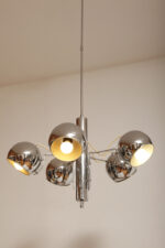 Rozłożysta cała metalowa długa pięciopunktowa chromowana lampa sufitowa z regulowaną długością zwisu, Space Age, Włochy, lata 60/70. - obrazek 14