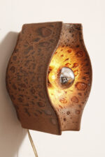 Brązowa cętkowana jednopunktowa nieduża ceramiczna lampa ścienna / kinkiet w stylu projektu Cari Zalloni dla Leola, Space Age, Niemcy, lata 70. - obrazek 14