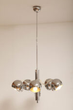 Rozłożysta cała metalowa długa pięciopunktowa chromowana lampa sufitowa z regulowaną długością zwisu, Space Age, Włochy, lata 60/70. - obrazek 16