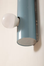 Smukła trzypunktowa aluminiowa cylindryczna niebieska lampa ścienna/kinkiet o pionowej, lub poziomej orientacji, Targetti, Włochy, lata 80. - obrazek 32