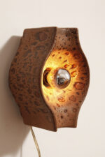 Brązowa cętkowana jednopunktowa nieduża ceramiczna lampa ścienna / kinkiet w stylu projektu Cari Zalloni dla Leola, Space Age, Niemcy, lata 70. - obrazek 16