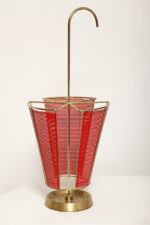 Mosiężny parasolnik/stojak na parasole w kolorze starego złota z bokami z blachy perforowanej lakierowanej na czerwono, Wagner Keller, Niemcy, lata 50/60. - obrazek 16