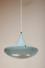 Jednopunktowa ażurowa niebieska metalowa lampa sufitowa "UFO" w stylu Space Age, Polam Wieliczka, Polska, lata 70-90. - obrazek 16