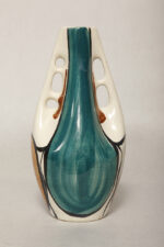 Fajansowy wazon ręcznie malowany podszkliwnie w pomarańczowe, zielone (morskie) i brązowe wzory, projekt Wit Płażewski, Włocławskie Zakłady Ceramiki Stołowej we Włocławku, wzór 443 z 1960 roku - obrazek 16