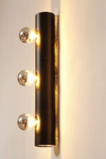 Smukła trzypunktowa aluminiowa cylindryczna czarna lampa ścienna/kinkiet o pionowej, lub poziomej orientacji, Targetti, Włochy, lata 80. - obrazek 29