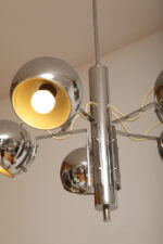 Rozłożysta cała metalowa długa pięciopunktowa chromowana lampa sufitowa z regulowaną długością zwisu, Space Age, Włochy, lata 60/70. - obrazek 18