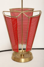 Mosiężny parasolnik/stojak na parasole w kolorze starego złota z bokami z blachy perforowanej lakierowanej na czerwono, Wagner Keller, Niemcy, lata 50/60. - obrazek 18