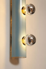 Smukła trzypunktowa aluminiowa cylindryczna niebieska lampa ścienna/kinkiet o pionowej, lub poziomej orientacji, Targetti, Włochy, lata 80. - obrazek 37