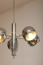 Rozłożysta cała metalowa długa pięciopunktowa chromowana lampa sufitowa z regulowaną długością zwisu, Space Age, Włochy, lata 60/70. - obrazek 21