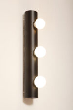 Smukła trzypunktowa aluminiowa cylindryczna czarna lampa ścienna/kinkiet o pionowej, lub poziomej orientacji, Targetti, Włochy, lata 80. - obrazek 4