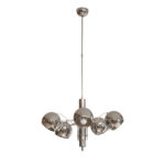 Rozłożysta cała metalowa długa pięciopunktowa chromowana lampa sufitowa z regulowaną długością zwisu, Space Age, Włochy, lata 60/70.