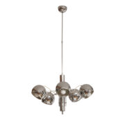 Rozłożysta cała metalowa długa pięciopunktowa chromowana lampa sufitowa z regulowaną długością zwisu, Space Age, Włochy, lata 60/70.