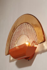 Duża dwupunktowa łososiowa lampa ścienna/kinkiet ze szklanym ręcznie formowanym fakturowym masywnym pomarańczowo-różowym kloszem, styl Art Deco, Włochy, lata 70. - obrazek 22