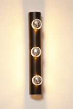 Smukła trzypunktowa aluminiowa cylindryczna czarna lampa ścienna/kinkiet o pionowej, lub poziomej orientacji, Targetti, Włochy, lata 80. - obrazek 33